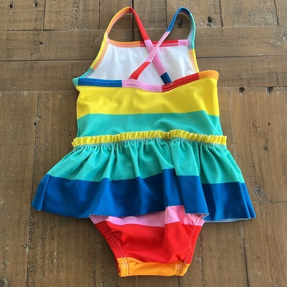 Hanna andersson rainbow striped skirted swimsuit